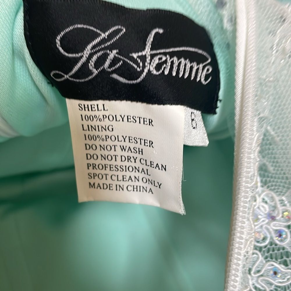 La Femme Light Mint Sleeveless Crew Neck Crystal Dress Size-6 - Picture 8 of 8